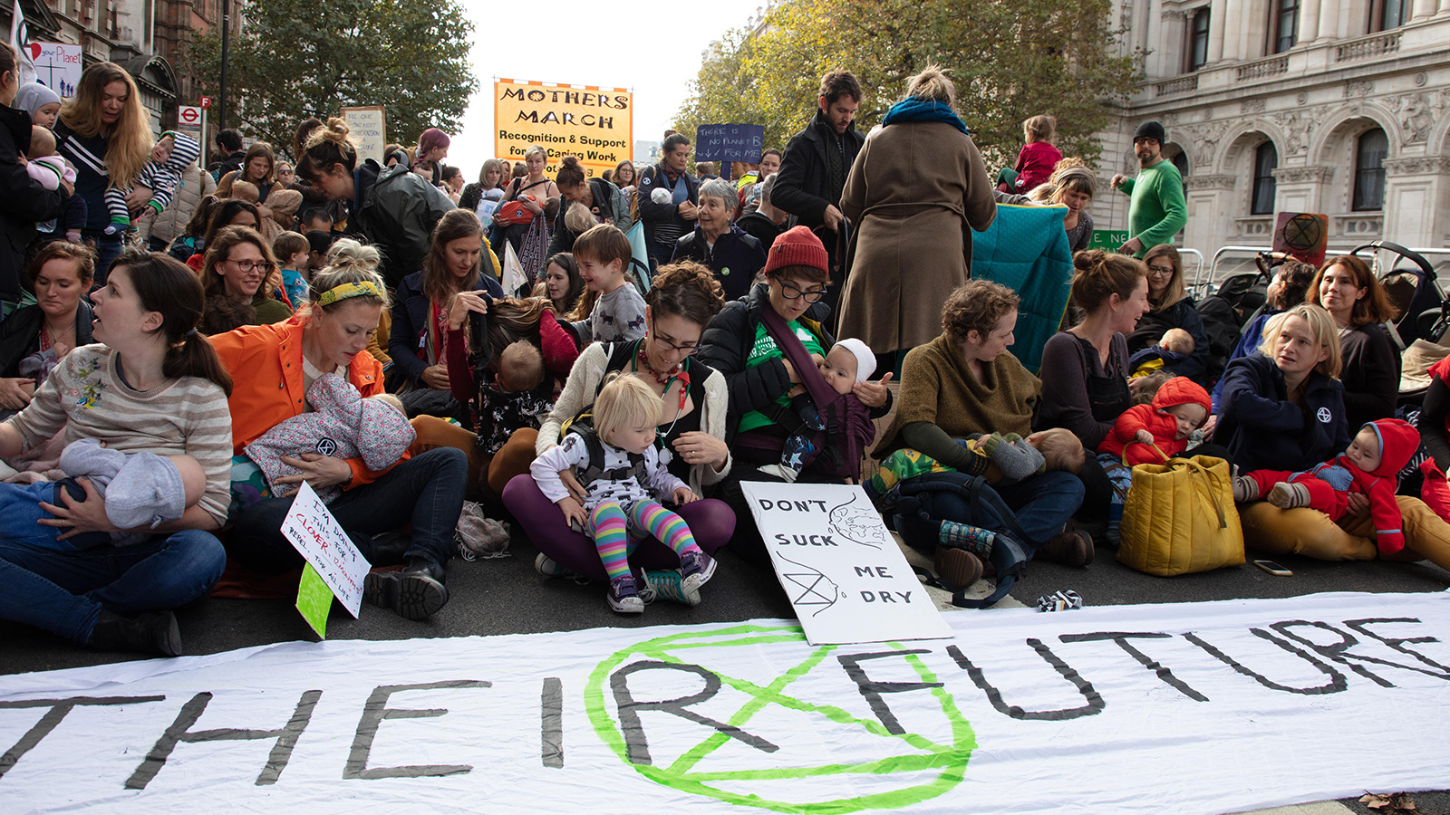 Protesters in the Mothers March during the Extinction Rebellion two week long protest in London