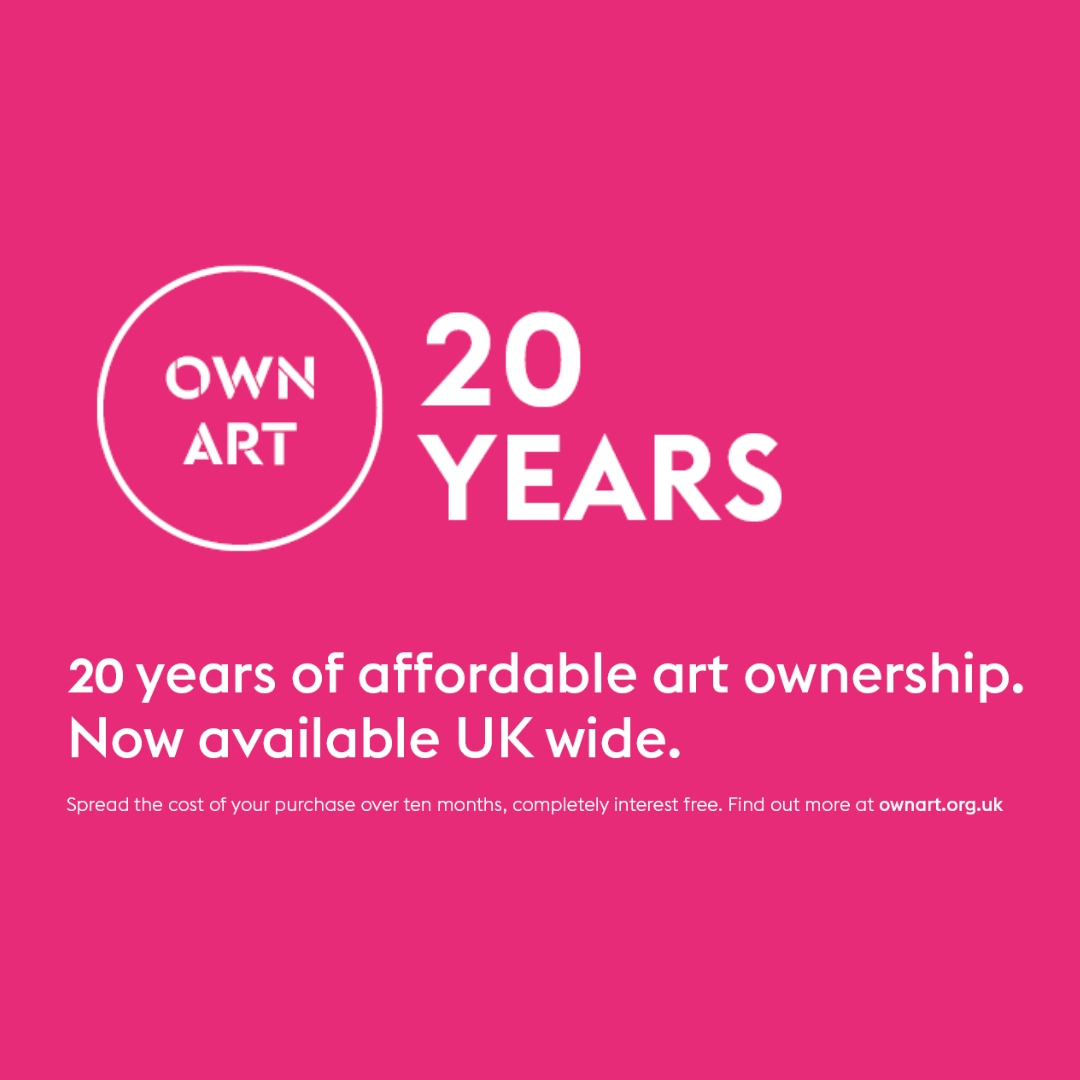 Own Art 20 years. 20 years of affordable art ownership. Now available UK wide. Spread the cost of your purchase over ten months, completely interest free. Find out more at ownart.org.uk