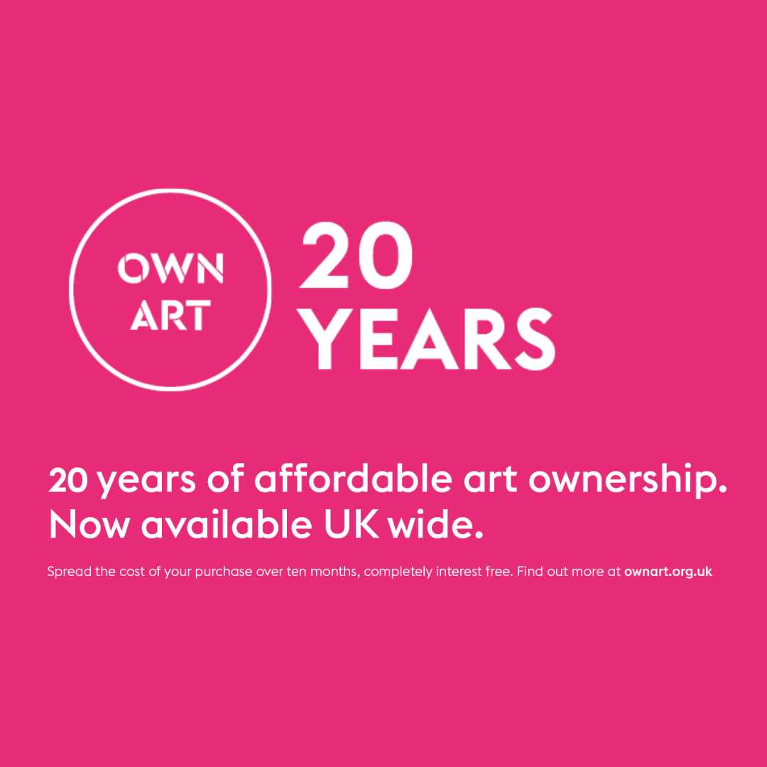 Own Art 20 years. 20 years of affordable art ownership. Now available UK wide. Spread the cost of your purchase over ten months, completely interest free. Find out more at ownart.co.uk.