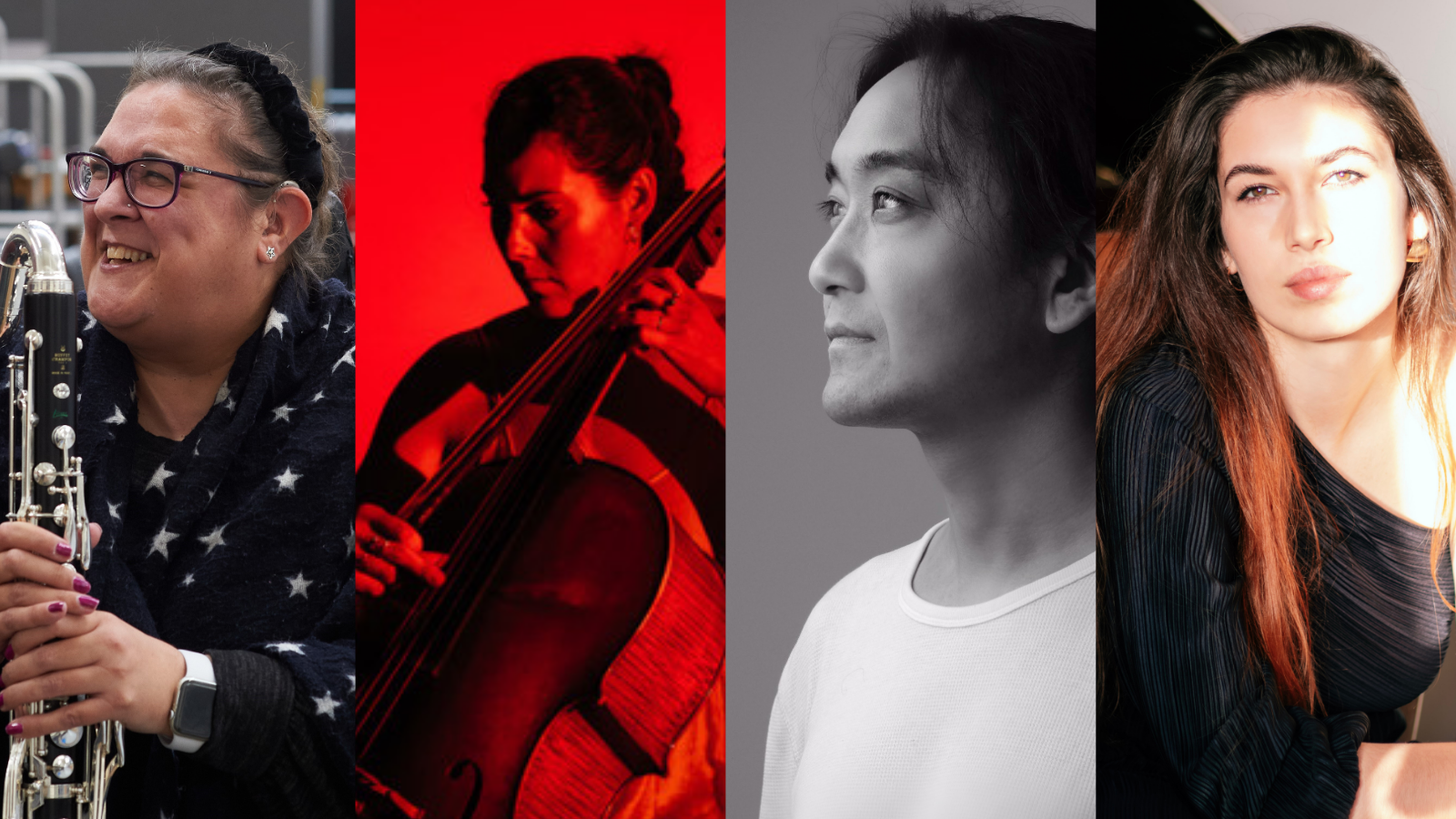 A composite image of the Recipients of Chamber Music Scotland’s Classical EDI Development Fund: Sonia Allori, Atzi Muramatsu, Anna Michels and Justyna Jablonska